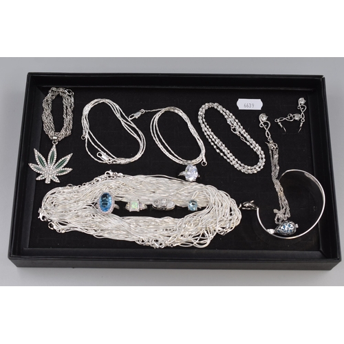 36 - A Selection of Silver Plated Jewellery To Include Six Rings (One Novelty Lighter Form Ring), Various... 