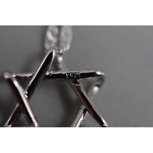 38 - Two 925. Silver Star Pendant Necklaces, Includes Star of David and Spiral Star