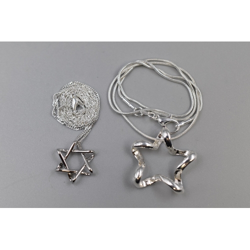 38 - Two 925. Silver Star Pendant Necklaces, Includes Star of David and Spiral Star