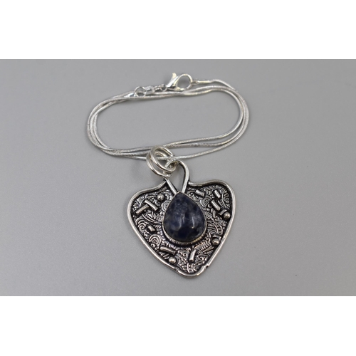 41 - New Silver 925 Necklace with Large Sodalite Gemstone. Complete in Presentation Gift Box