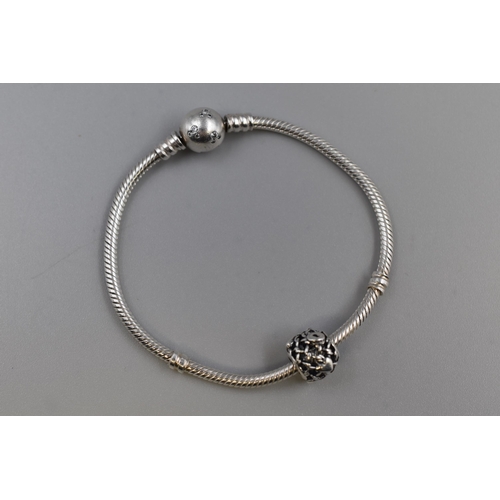 55 - Disney Mickey Pandora Charm Bracelet (Ale 925) with One Silver 925 Ale Charm inscribed 