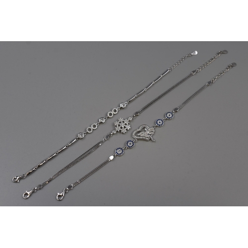 61 - Three Silver 925 Diamanté Bracelets, include Fairy Heart Design and Snowflake Design. Complet... 