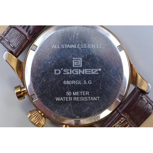 76 - D Signeiz Calendar Quartz Watch Complete with Leather Strap (Working)