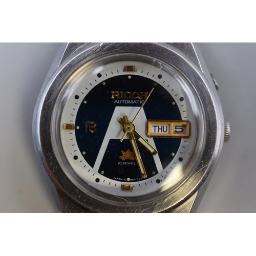 80 - Ricoh Automatic 21 Jewels Gents Day / Date Watch with Leather Strap (Working)