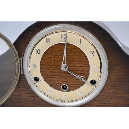 264 - Vintage Wood Cased Bentima Mantle Clock does chime when fingers are rotated complete with Pendlum an... 