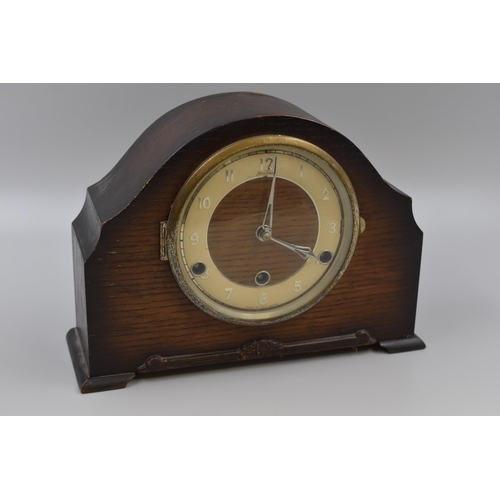 264 - Vintage Wood Cased Bentima Mantle Clock does chime when fingers are rotated complete with Pendlum an... 