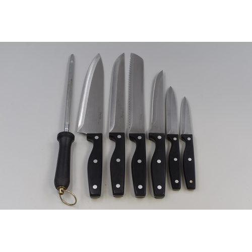 284 - A Seven Piece Prestige Kitchen Knife Set, On Wooden Display Block