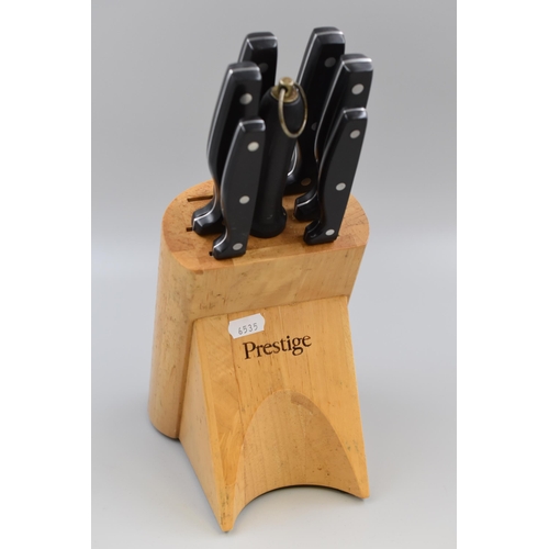 284 - A Seven Piece Prestige Kitchen Knife Set, On Wooden Display Block