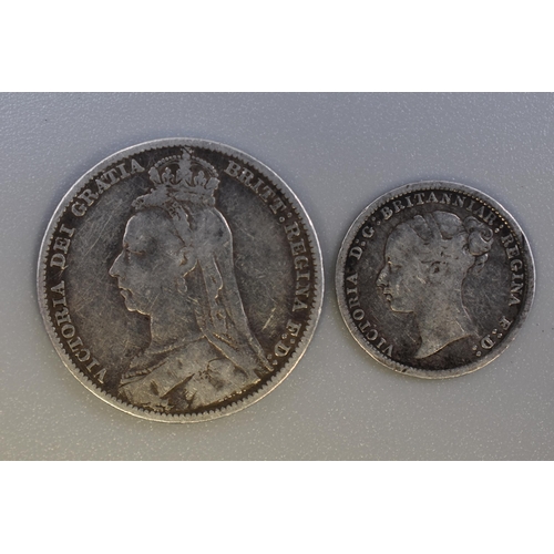 124 - Victoria Silver 1891 Shilling and a 1884 Threepence