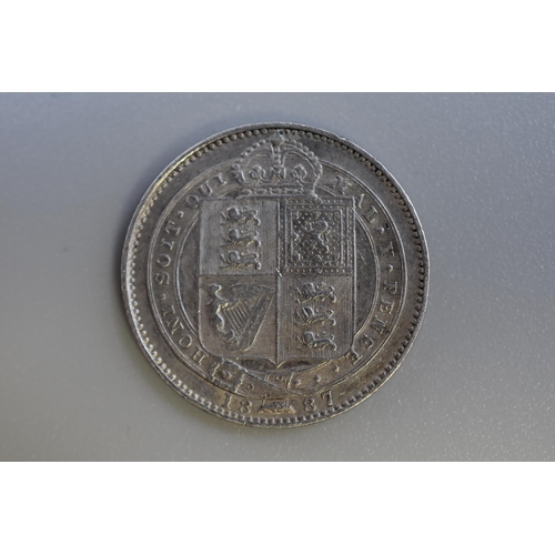 128 - Victorian 1887 Silver Shilling