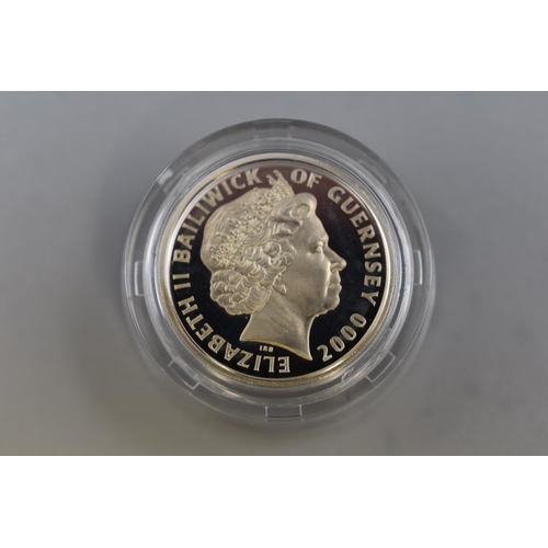 132 - Year 2000 £1 Silver Proof, Guernsey Queen Mother Centenary