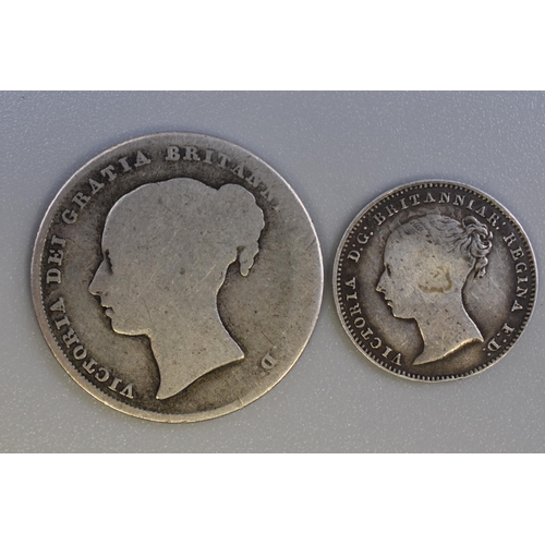 134 - Victoria Silver 1856 Shilling and a 1859 Threepence