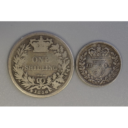 134 - Victoria Silver 1856 Shilling and a 1859 Threepence