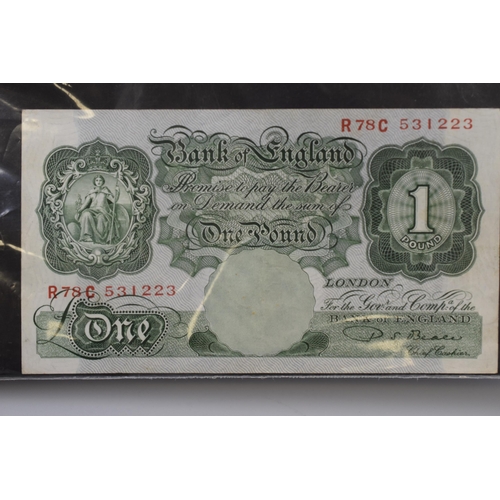 143 - Two Better Grade Old Banknotes to include Bank of England £1 Note and Ten Shilling Note. Beale... 