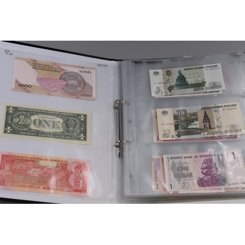 146 - Album of Over 100 Bank Notes, Various Countries (Approx. 28 Countries). Includes Iran, USA, Honduras... 