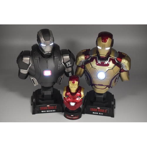 152 - Iron Man 3: Three Iron Man 'Light Up' Bust's, Mark XLII and War Machine, Both approx 9