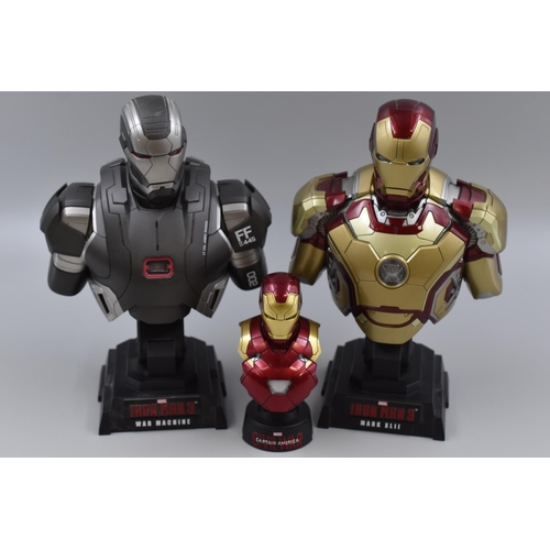 152 - Iron Man 3: Three Iron Man 'Light Up' Bust's, Mark XLII and War Machine, Both approx 9