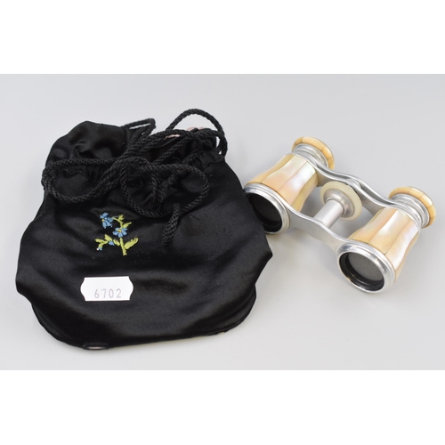 172 - A Pair of Mother of Pearl Opera Glasses, In Embroidered Bag