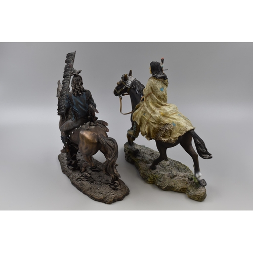 217 - Two Native American Indian Warrier Figures on Horseback. (One a/f, 10.5” & 11”)