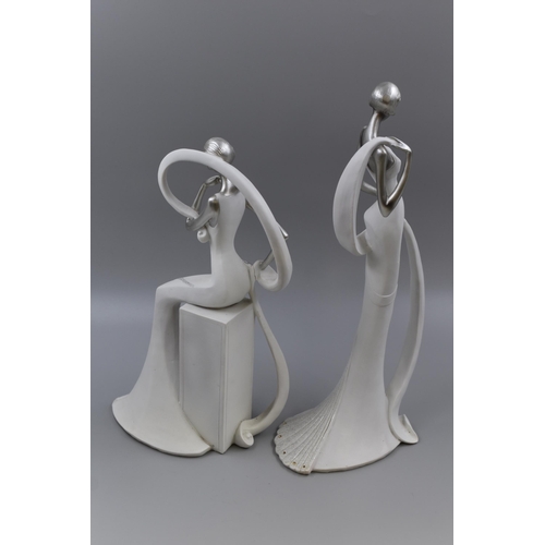 219 - A Pair of White and Silver Elegant Lady Figures, Tallest Approx 15.5