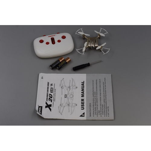 360 - Boxed Syma X20 Pocket Drone complete with Instruction Manual