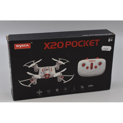 360 - Boxed Syma X20 Pocket Drone complete with Instruction Manual