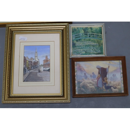 370 - A Selection of Eleven Framed Artpieces, And A Wooden Framed Oval Mirror. Includes Two Helen Bradley ... 