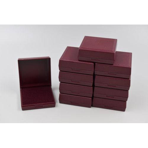 394 - Ten New Earring Jewellery Boxes with Red Velvet Insert. 57mm x 57mm x 22mm