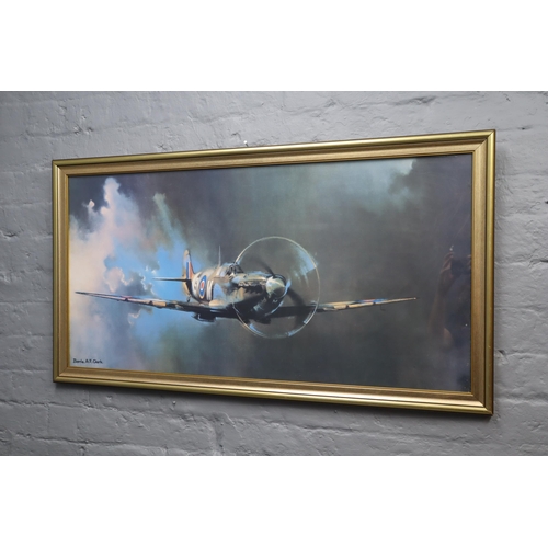 576 - A Framed and Glazed Barrie AF Clarke Spitfire Print, Approx 22