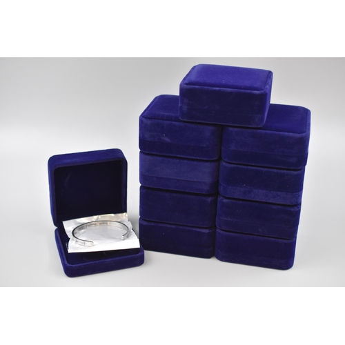 398 - Ten New Novelty Bracelet Gifts, each in Blue Velvet Jewellery Bracelet Box. Each Bracelet reads 