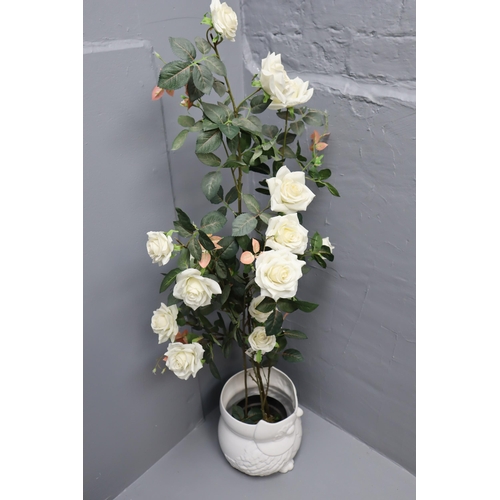 589 - Large Artificial Rose Bush with Large Owl Plant Pot (Bush Height 51”)