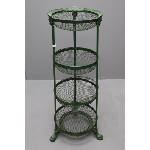 593 - A Green Metal Four Tier Lion Claw and Head Vegetable Stand, Approx 33” Tall