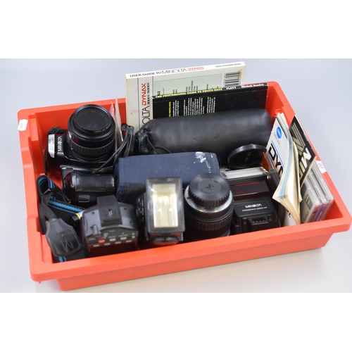 414 - Mixed Selection of Cameras and Camera items. Includes Minolta AF 70-210 Lens, Minolta Dynax Shooi Ca... 