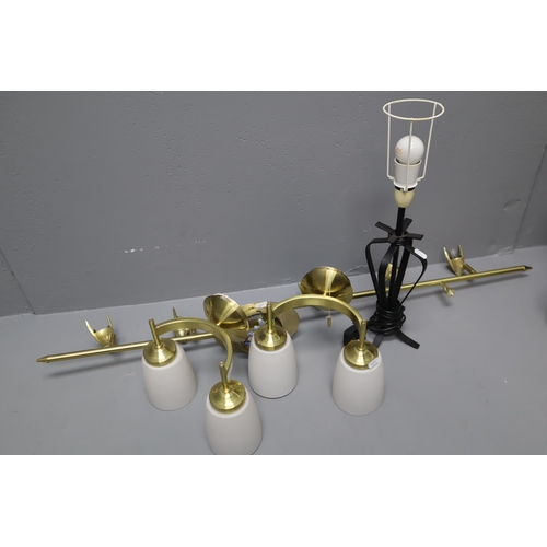 608 - Three items, includes Ceiling Light Fitting, Pair of Wall Lights and an Ornate Black Metal Lamp Base... 