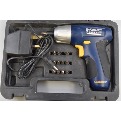 645 - MacAllister Cordless Screwdriver Complete with Charger and Case (Powers On)