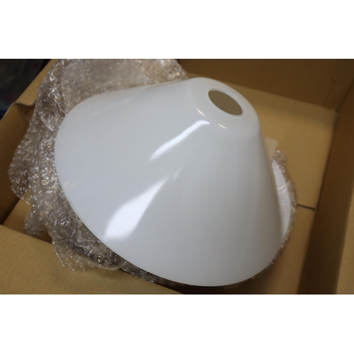 653 - Brand New Boxed Kroby Twin Shade Ceiling Light in Brushed Metal seems to be complete