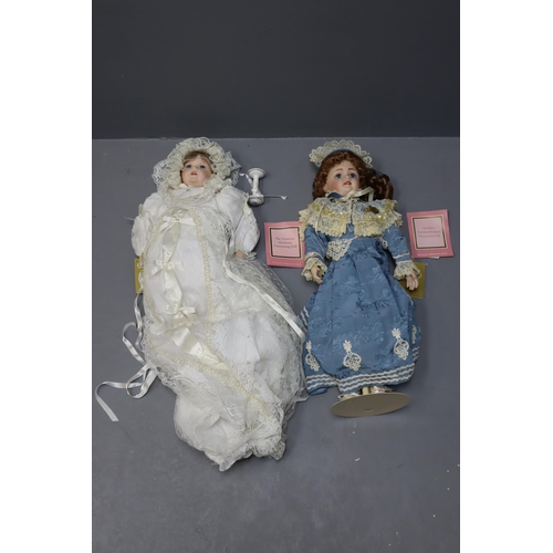 656 - Two Boxed Vintage Franklin Victorian Heirloom Honeymoon Dolls with Certificate of Authentication 22