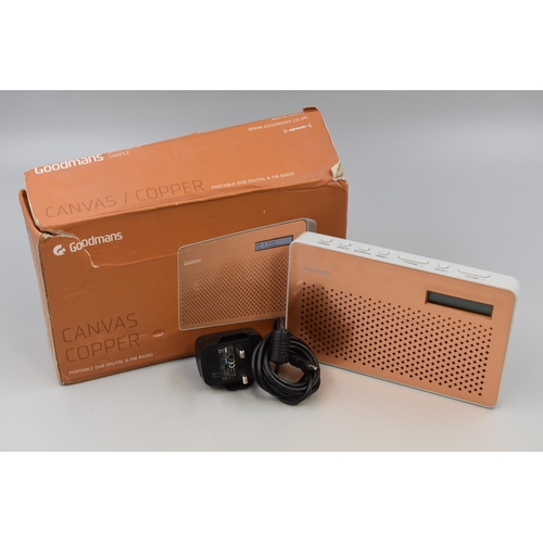 459 - Boxed Goodmans Canvas DAB Digital Radio complete with Power lead, Powers on when tested