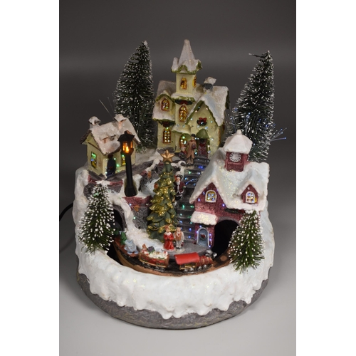 675 - Light Up Village Christmas Railway Scene Ornament in Box (a/f) (9” x 8”)