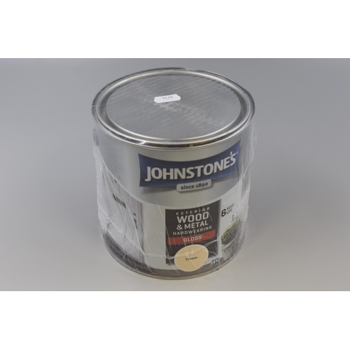 697 - Johnstone's 2.5 Litre Cream Exterior Wood and Metal Hardwearing Gloss (As Found)