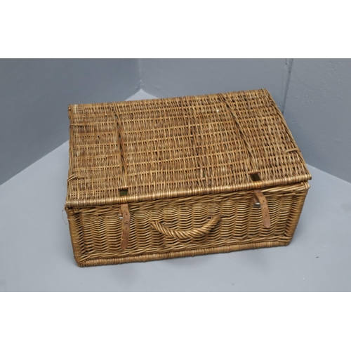 704 - Lined Wicker Picnic Basket 20” x 13” x 9” (a/f at top)