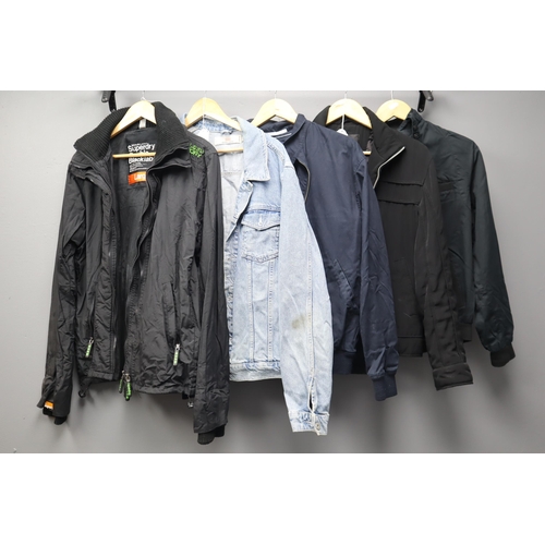 517 - Five Men’s Jackets, includes Jasper Conran Size M Jacket, Superdry Size L Jacket (inside pocke... 