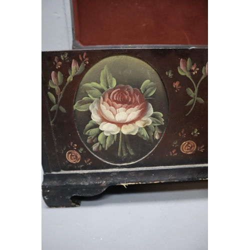 531 - Pair of matching Vintage Wooden Storage Chest Decorated with Hand Painted Flower Panels Largest appr... 