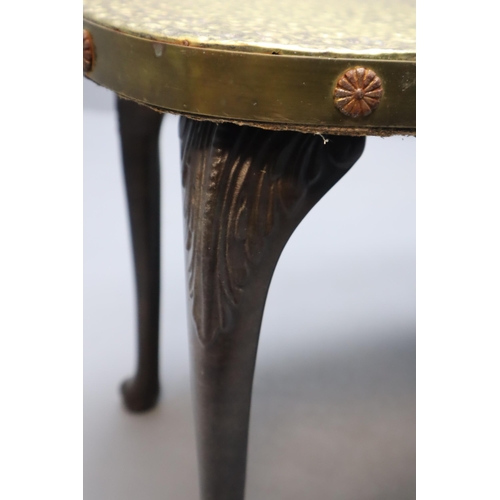 540 - A Hammered Brass Topped Wooden Coffee Table, Approx 18