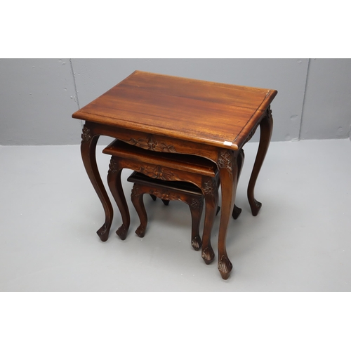 546 - Nest of Three Tables with Handcarved Detail on The Legs