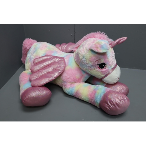 556 - LARGE Pink and Multi-Coloured Plush Unicorn Teddy 42