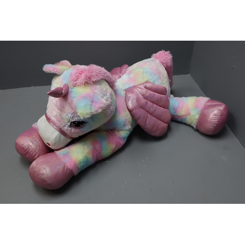 556 - LARGE Pink and Multi-Coloured Plush Unicorn Teddy 42