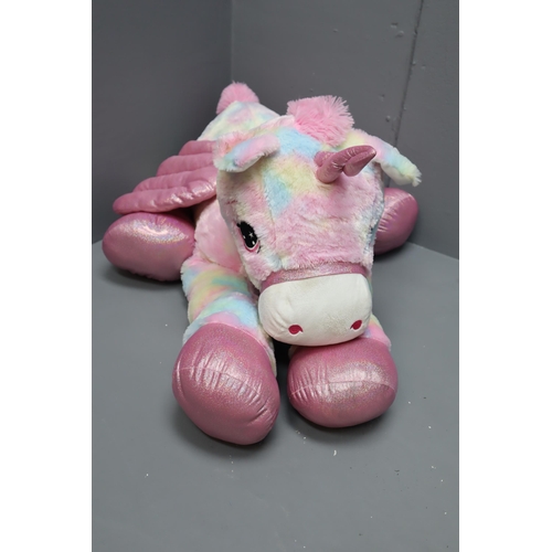 556 - LARGE Pink and Multi-Coloured Plush Unicorn Teddy 42