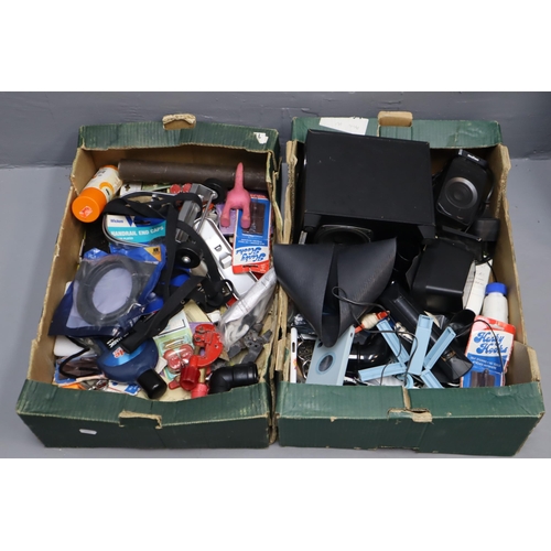 779 - Two Boxes of Various Tools and More. Includes Speaker System (Untested), Clamps, Metal Pipe, And Mor... 