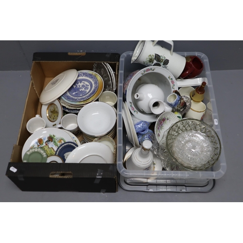 775 - Two Boxes of Mixed Ceramics and Fine Bone China including Royal Doulton, Wedgwood, Decanter, Chokin ... 